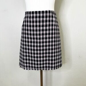 Divided H&M Black Pink Plaid Tweed Mini Skirt Fringe Hem Preppy Size 4‎